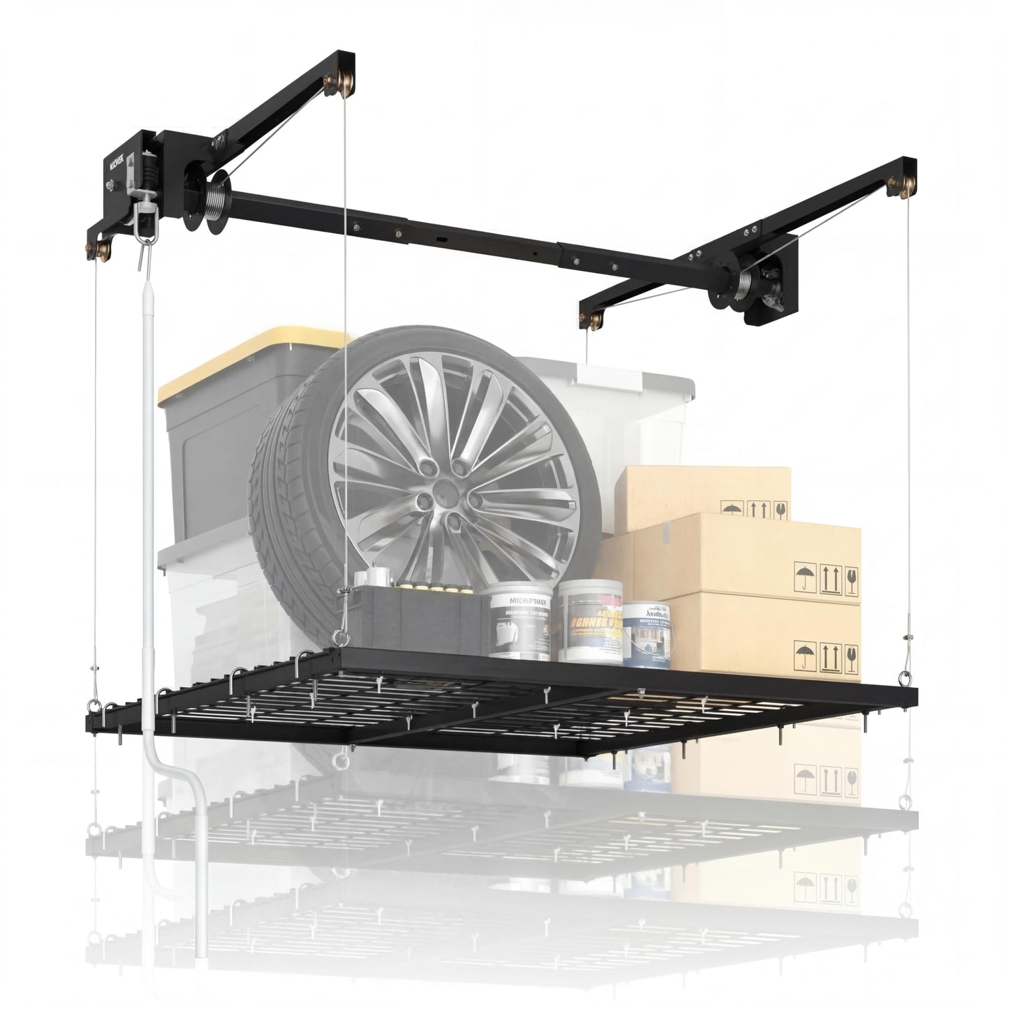 GarveeTech 4x4 ft Overhead Garage Storage Rack, Adjustable Heavy Duty Hanging Garage Ceiling Storage Rack System, 300 Lbs Weight Capacity