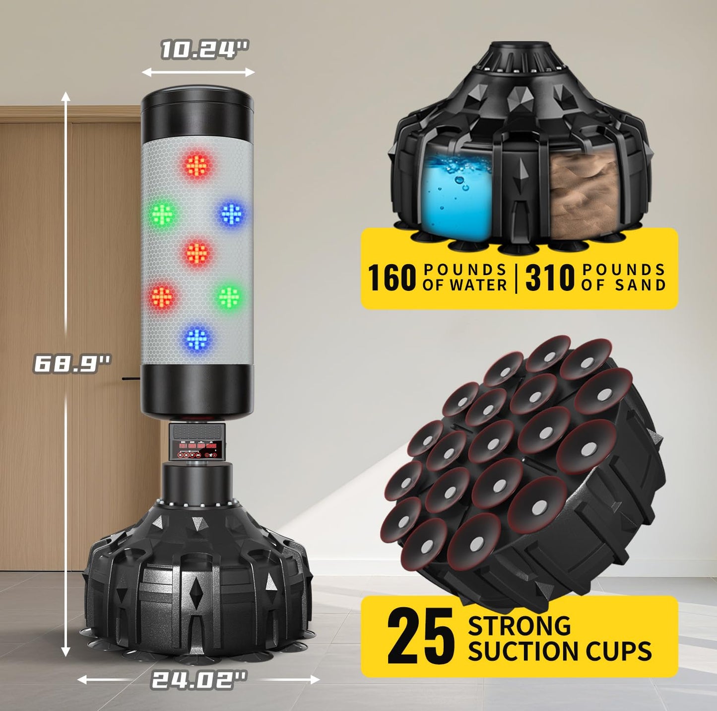 Smart Music Punching Bag 69",4 Training Modes,Can Connect to Bluetooth Smart Music Boxing Bag with 2 Pairs of Boxing Gloves for Home,Office and Gym Workout. (69" Punching Bag with Golves-1)
