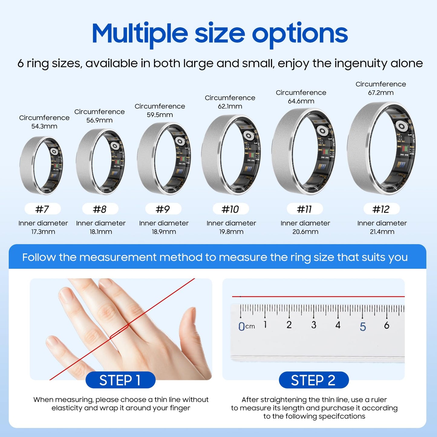 prxxhri Smart Health Ring, Featuring Stress and Sleep Monitoring Functions, Compatible with iOS and Android,Waterproof Fitness Tracker for Women & Men, No Subscription Fee. (Silver, 11)
