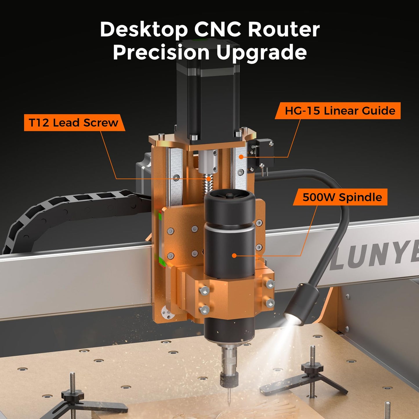 LUNYEE 4040 Pro Max CNC Router Machine, 500W Spindle, NEMA23-76 Closed-Loop Stepper Motor, 3 Axis Engraving and Milling Machine, Dual Linear Rail Z-Axis, for Wood Acrylic Aluminum