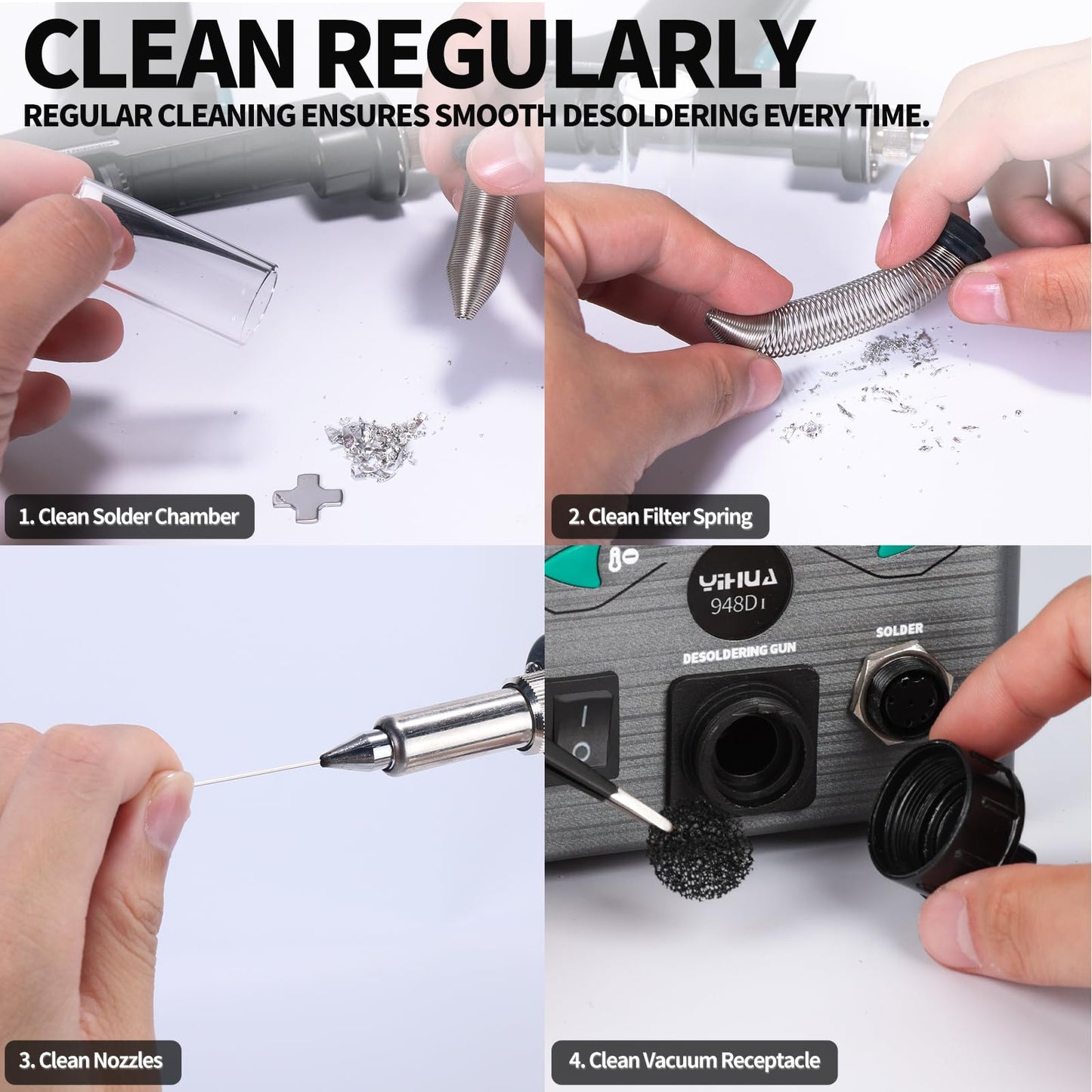 YIHUA 948D-I Desoldering Station 110W High Performance ESD-Safe with Temperature Control 716-896°F Adjustable, 3 Pre-set Channels, °C/°F Conversion, Auto Stand-by, Sleep Mode
