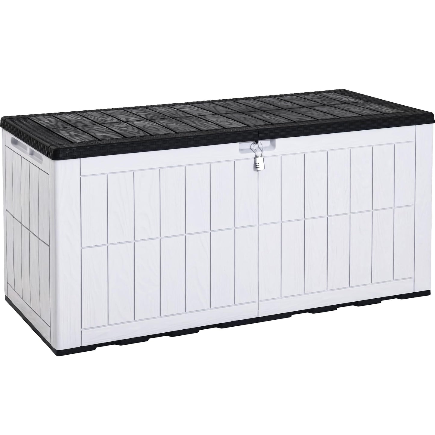 YITAHOME 134 Gallon Large Deck Box, Waterproof Resin Outdoor Storage Box with Lock and 2-Person Bench Seating for Patio Furniture Cushions,Garden Tools & Pool Accessories, Black & Grayish-White