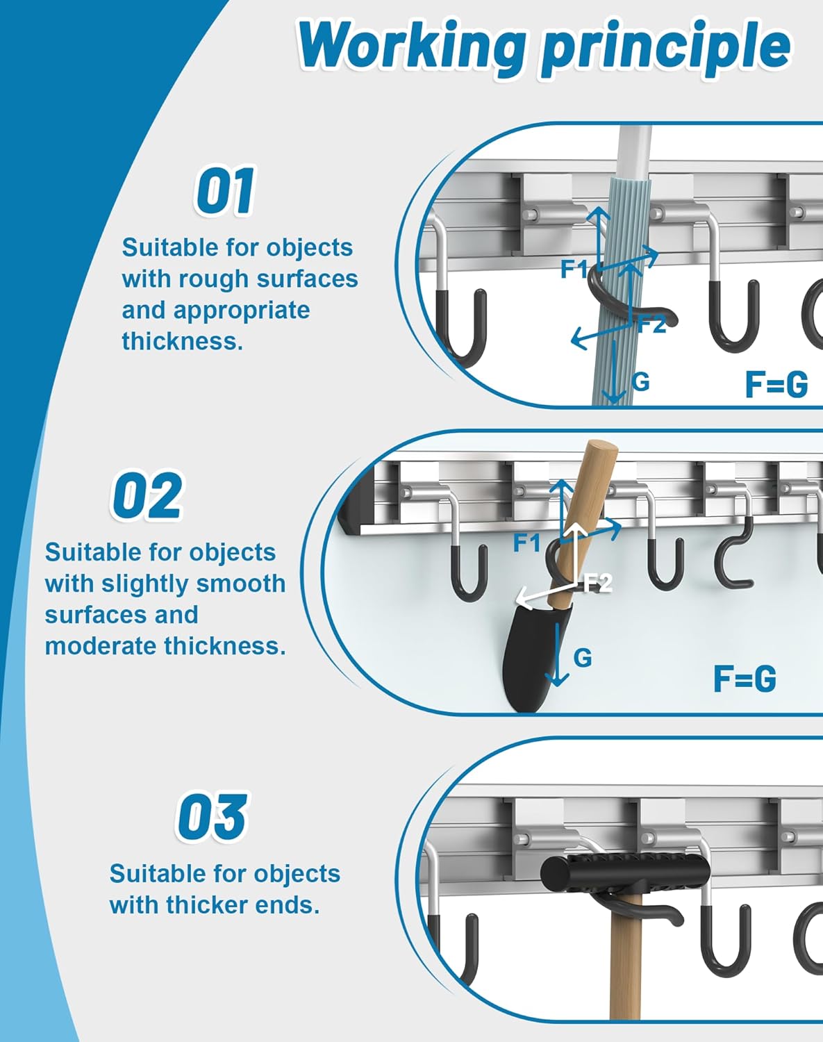 Skiennix Mop and Broom Holder - Wall-Mounted Organizer with Movable Hooks | Modern Aluminum Alloy, Black