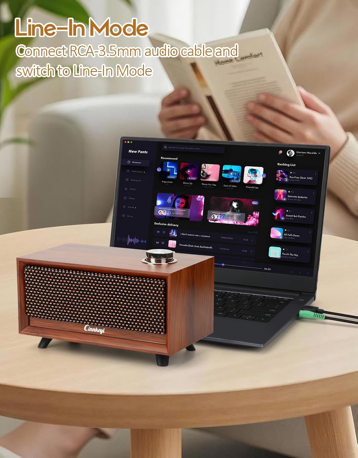 cinnkeyi 3 3.5mm/USB Wooden PC Soundbar Computer Speakers PC Speakers USB Powered | PC| Line-In | Bluetooth Modes