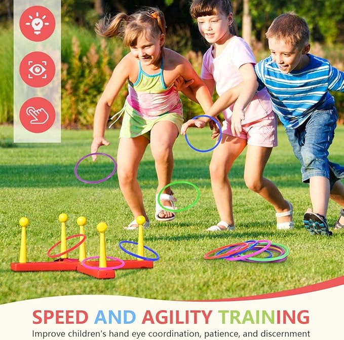 OBTANIM 12 Pcs Plastic Ring Toss Game for Kids and Outdoor Toss Rings for Speed and Agility Practice Game, Random Colors