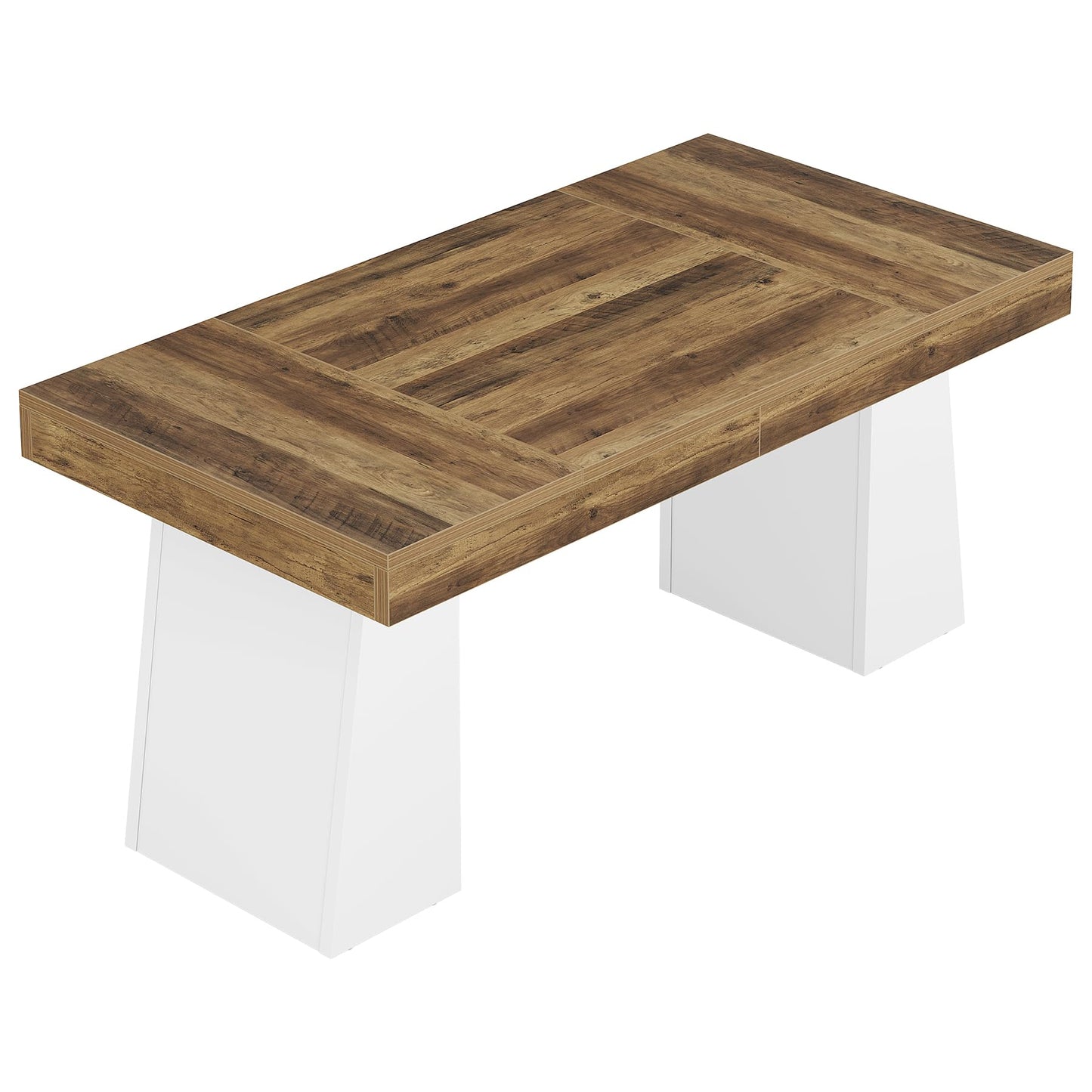 Tribesigns 55 Inches Executive Desk, Mid-Century Modern Home Office Desk, Wood Computer Table Business Workstation Small Conference Table, White & Brown