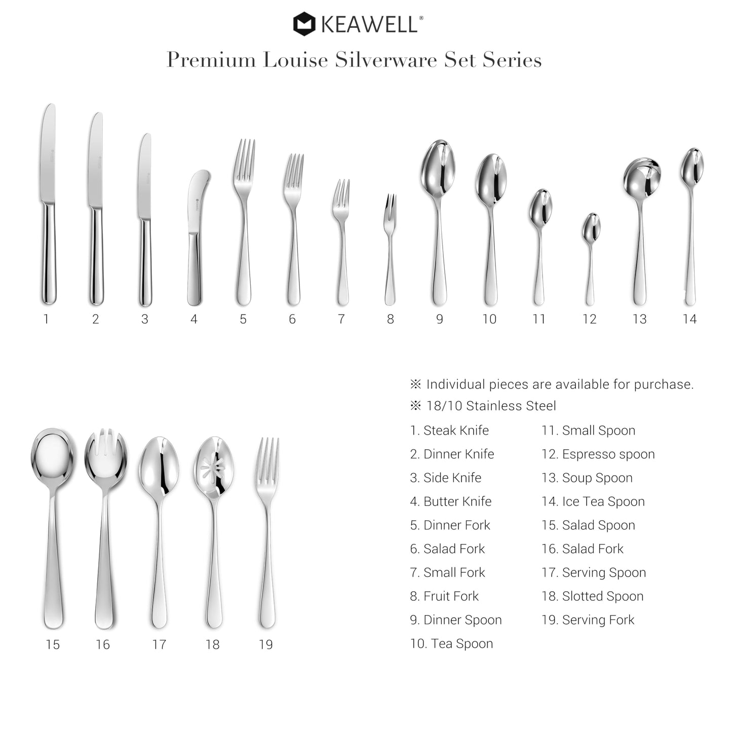 KEAWELL Premium 4-Piece Louise Long Handle Spoons, 18/10 Stainless Steel, Brilliant Mirror Finish, Ideal for Coffee, Cocktails, and Beverages, Dishwasher Safe (9 inch, 4)