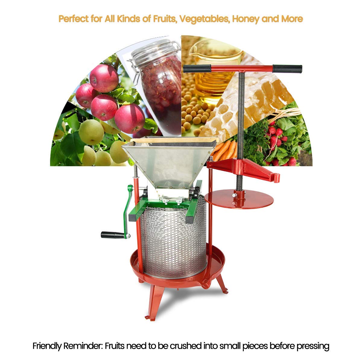 3.69 Gallon Heavy-duty Cross-beam Stainless Steel Fruit and Wine Press with 2 Pack Washable Filter Bag