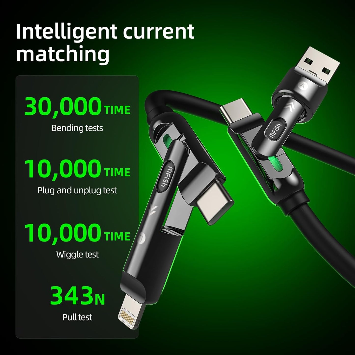 4 1 240W 10FT 17/16/MacBook/iPad/Laptop/Carplay, MFish in Charging Cable, Max Fast Charger Cord with Carrying Case