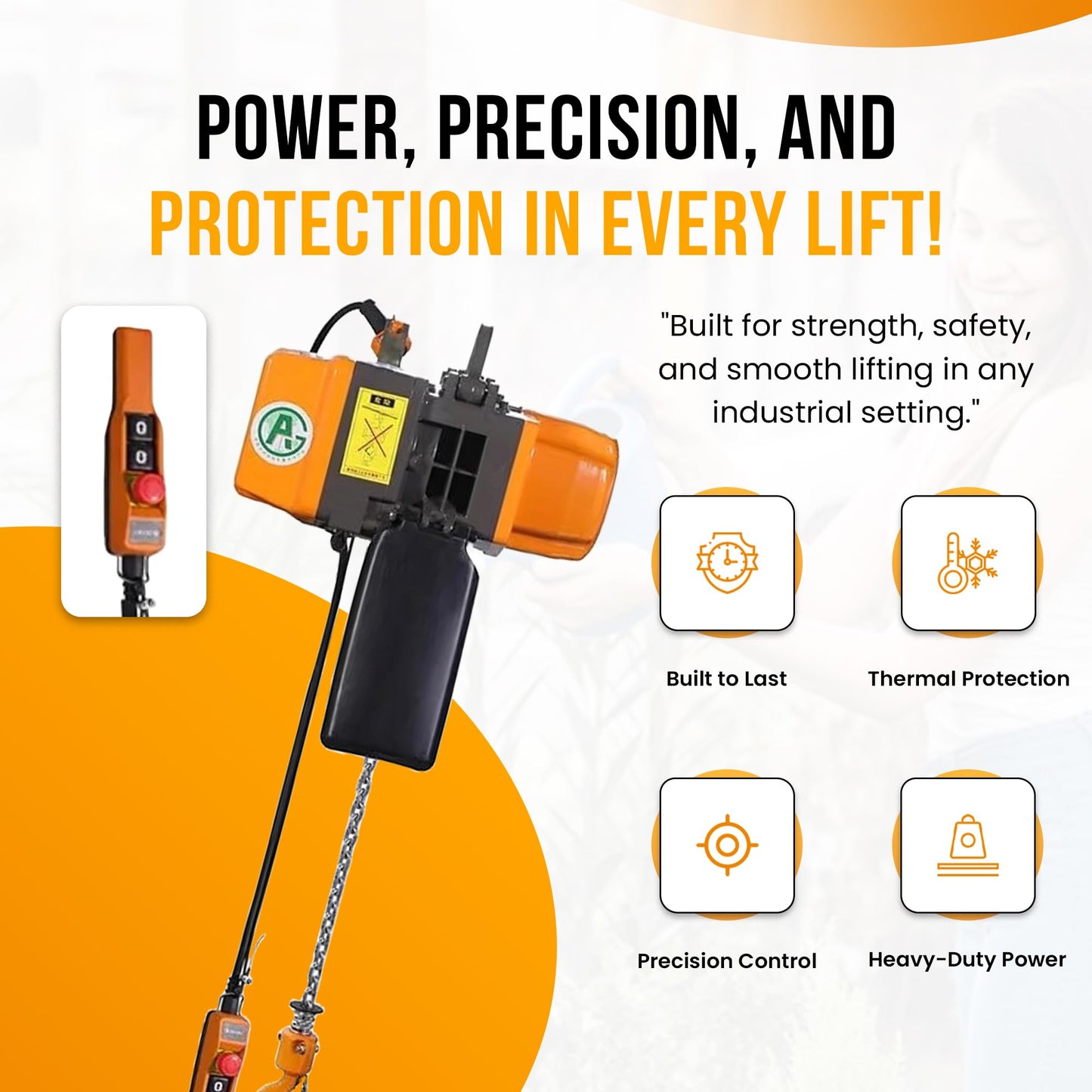 MTC Crane Heavy-Duty 2 Ton Electric Hoist, Electric Winch - Electric Hoist with VFD Controls, 20' Lift Height, 480V 3-Phase, Pendant Control