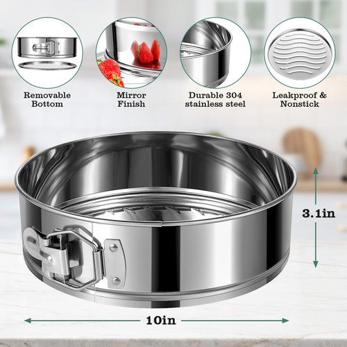 E-Gtong 10 Inch Springform Cake Pan, Stainless Steel Springform Pans, Leakproof & Nonstick Cheesecake Pan with Removable Bottom, Round Spring Form Cake Pan For Baking