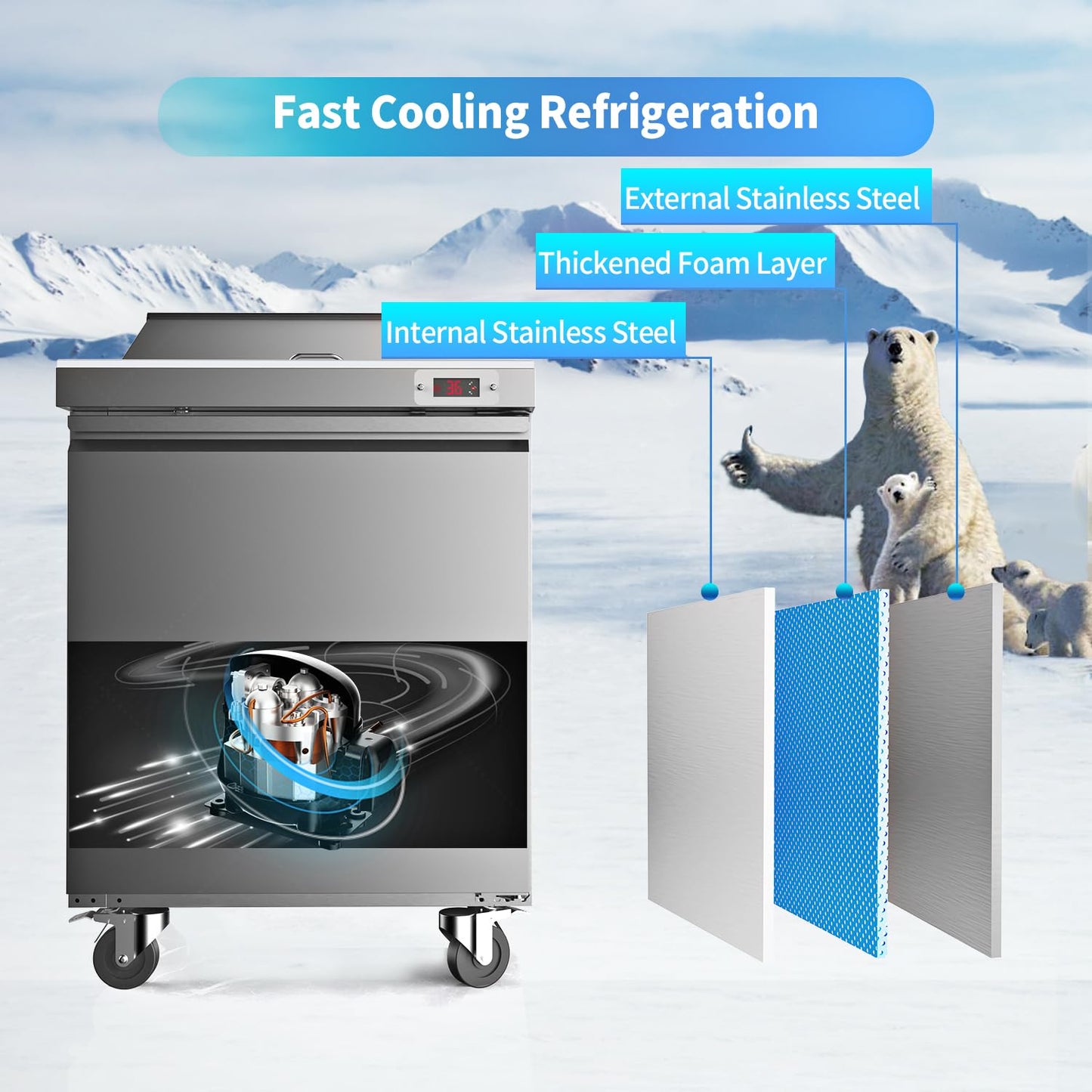 ECEVT 29" W Commercial Refrigerator Sandwich Salad Prep Table Refrigerator Stainless Steel with 8 Pans, Kitchen Equipment for Restaurant, Bar, Shop, Buffet, etc, ETL/NSF/DOE Approved