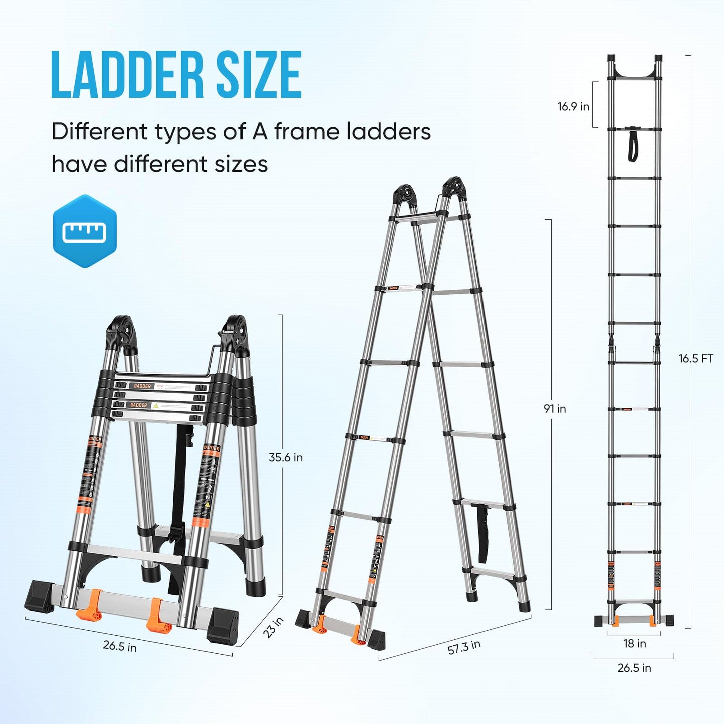 Telescoping Ladder 16.5 FT A Frame, Extension Ladder with Balance Bar Heavy Duty 330 lbs Max Capacity for RV or Outdoor Work
