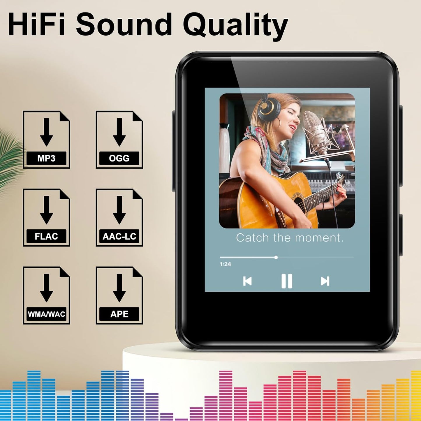 woolynew MP3 32GB 1.8 inch 512GB, Music Player with Bluetooth, Portable Mini Music Player with Screen, Speakers, FM