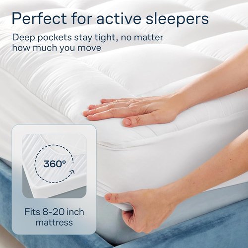 Cloud-Like Twin Mattress Topper - 100% Cotton Cooling Mattress Pad for Ultimate Comfort - Breathable Design, White