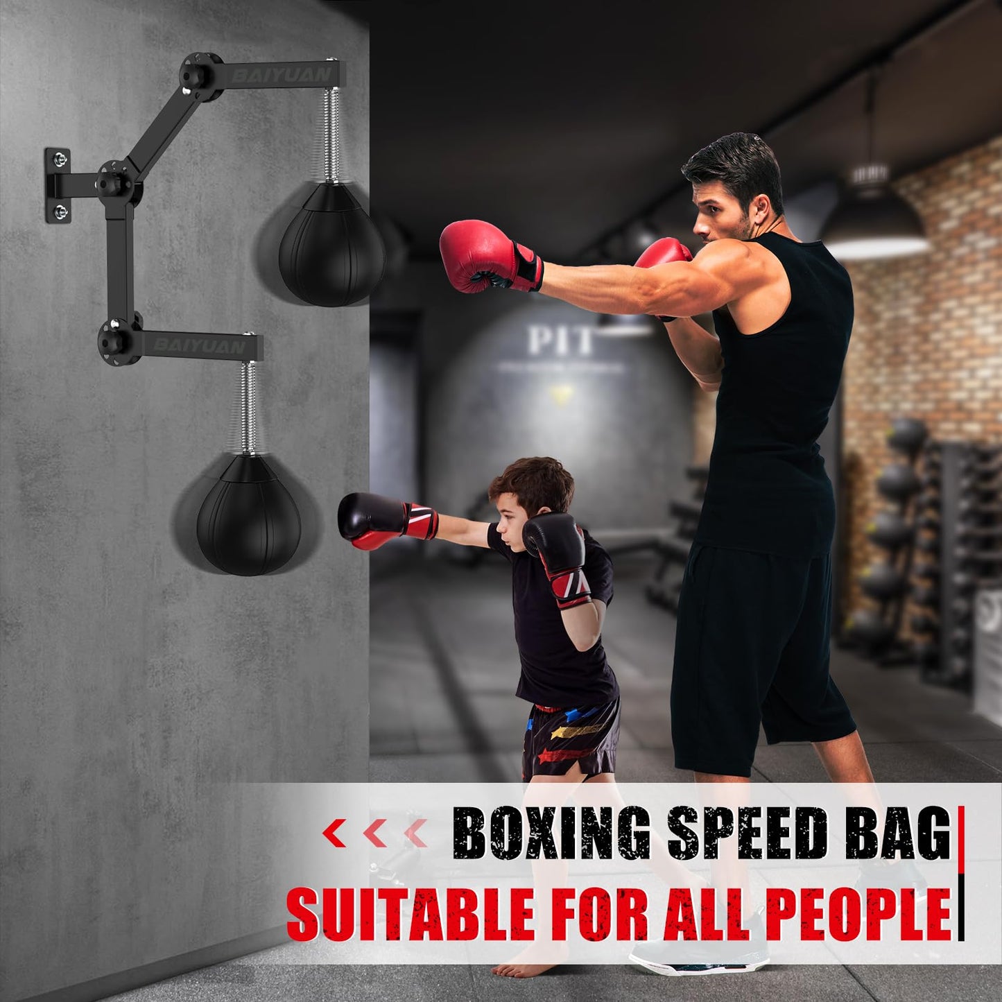 Speed Bag Wall Mount Height Adjustable & Fold Speed Bags Wall Bracket Boxing Reflex Ball, Boxing Bag as Adults Teens and Kids, Fits Home Gym Workout, Black (Speedbag Size 7" x 8")