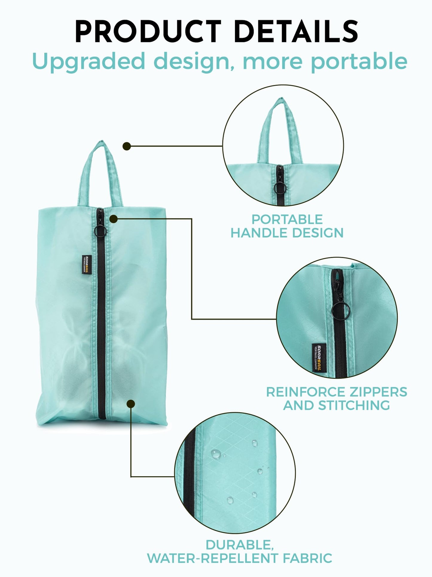 SOARSAIL 2 Pack Shoe Bags for Travel, Water-Resistant and Tear-Resistant Shoe Pouch for Sport, Shoe Organizer for Gym, Soccer, Golf, Tennis, Baseball (Cyan, 2 Pack)