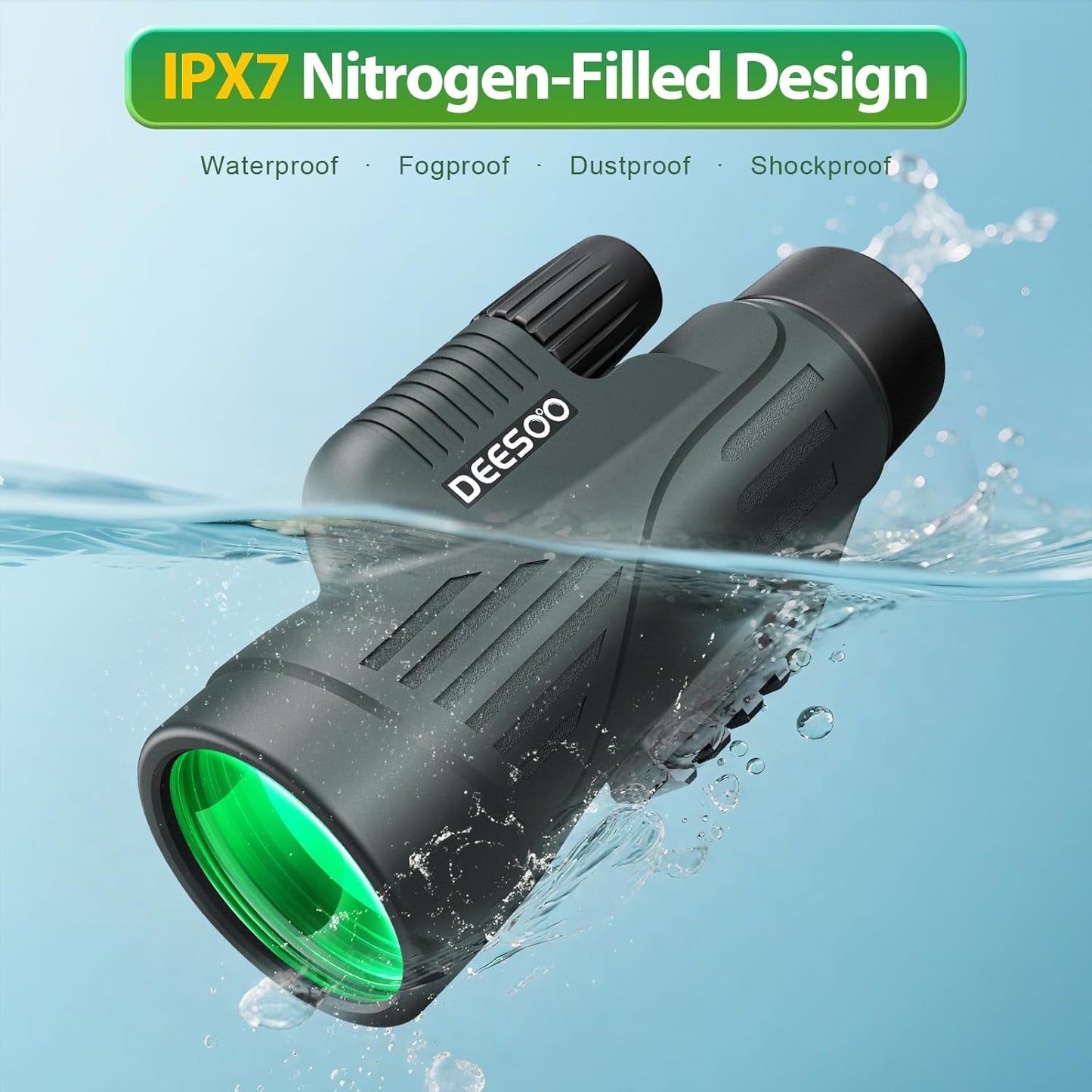 deesoo 12x56 IPX7 Monocular Telescope for Adults High Powered - Waterproof Monocular Scope with Low Light Vision