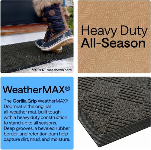 GORILLA GRIP Waterproof All-Season WeatherMAX Doormat - 72x24 Natural Rubber, Stain & Fade Resistant, Easy Clean, Gray Diamond