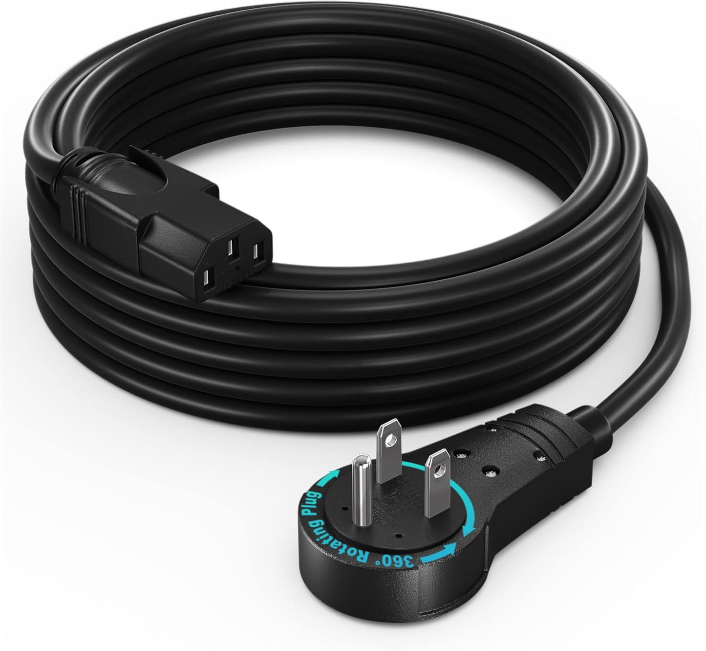 Maximm 12 360 3 16 5-15P IEC13 Monitor Computer Power Cord Ft Flat Plug Rotating PC Cable Prong for, Desktop, Printer