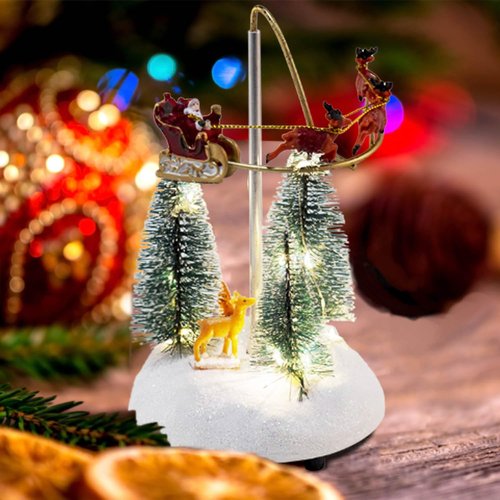 Innodept12 Christmas Snow Village Animated Flaming Sleigh Figurine - Musical Lights & Colorful Decor