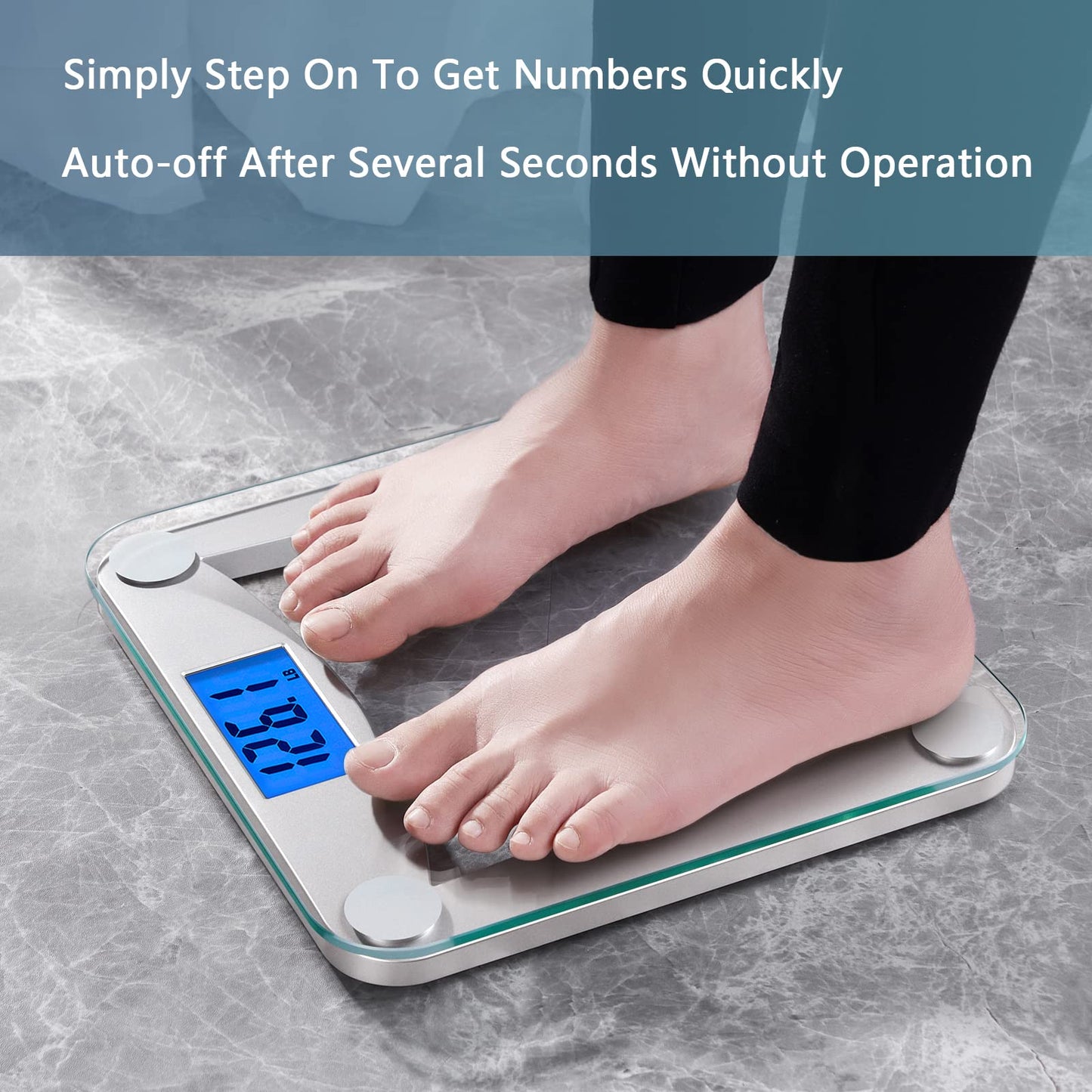 Vitafit Digital Bathroom Weight Scale for Body Weight, High Accuracy Assured by Weighing Professional Since 2001,Extra Large Blue Backlit LCD and Step-On, 400lb/182kg, Clear Glass