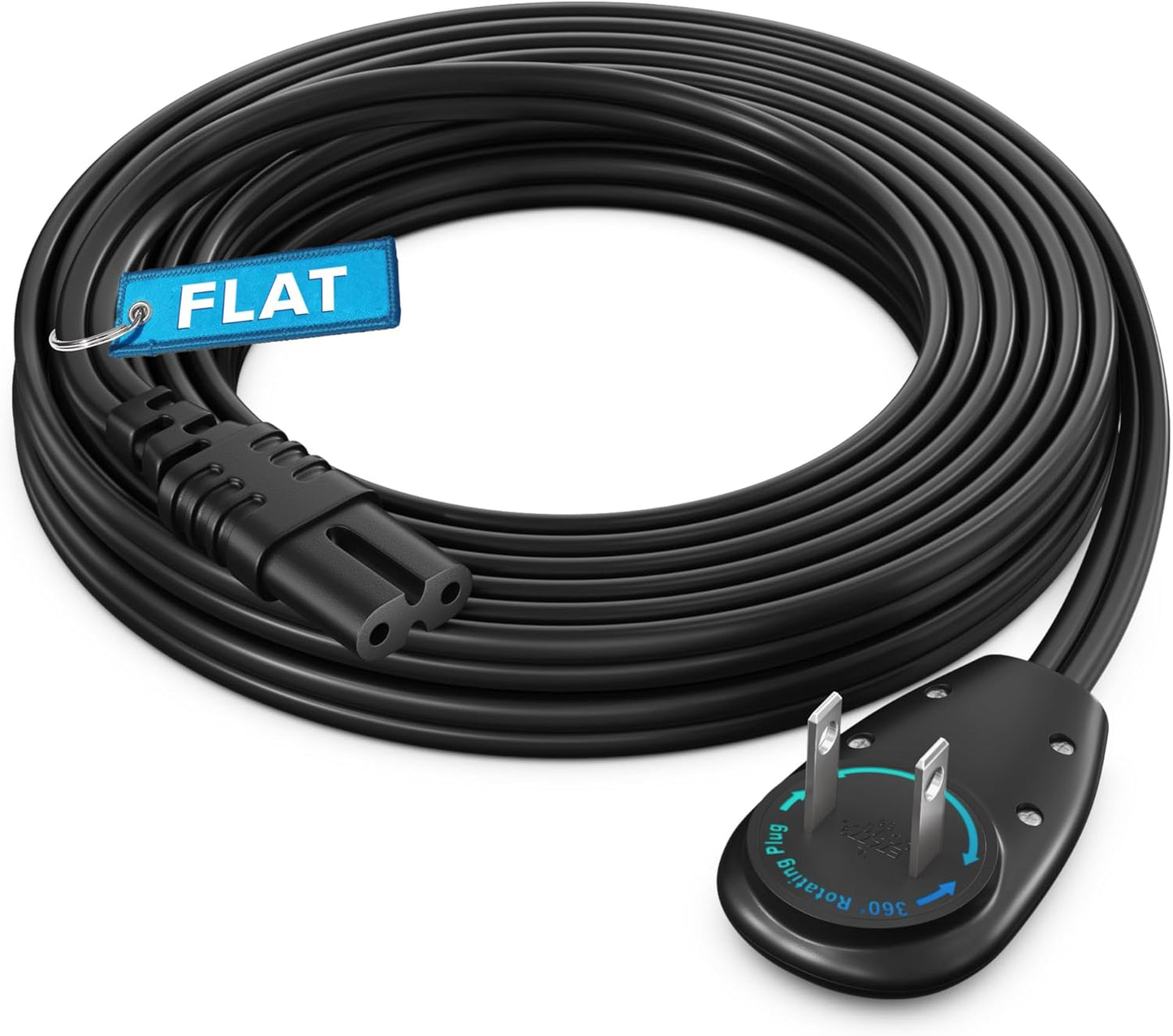 Maximm 2-Prong 12ft, 360 TV Power Cord Rotating Flat Plug, UL Certified, Non-Polarized, Compatible with Samsung, LG