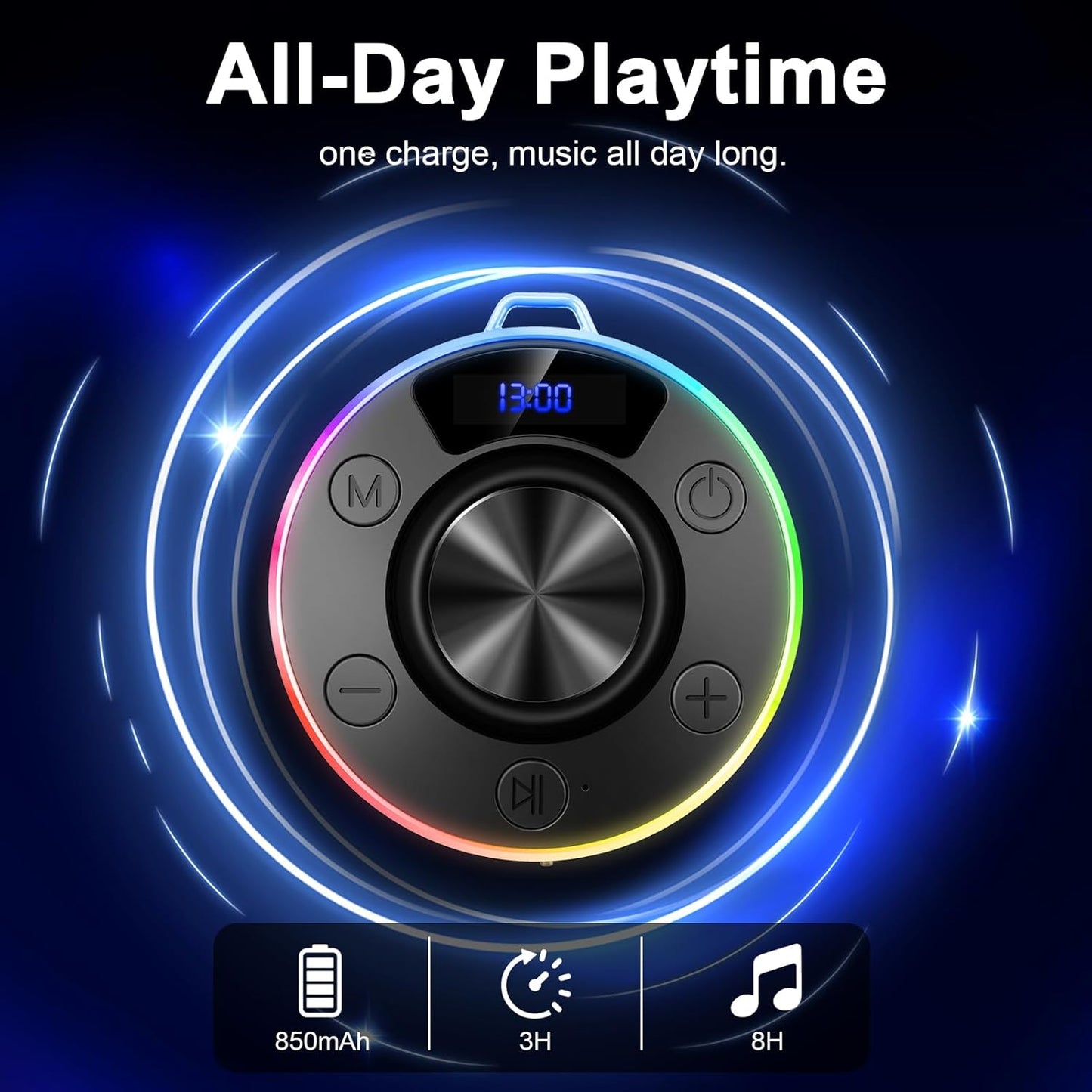 Dyurwa IPX7 Speakers Bluetooth Wireless, Shower Speaker with Lights, Waterproof Bluetooth Speakers with Suction Cup