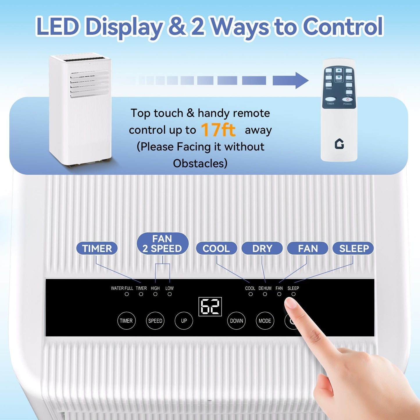 10,000 BTU Portable Air Conditioners, 4-in-1 Cool, Fan, Dehumidifier, Sleep, Covers Up to 450 Sq.Ft, 24H Timer, Remote, Easy Install for Bedroom, Living Room, Basement, Workspace