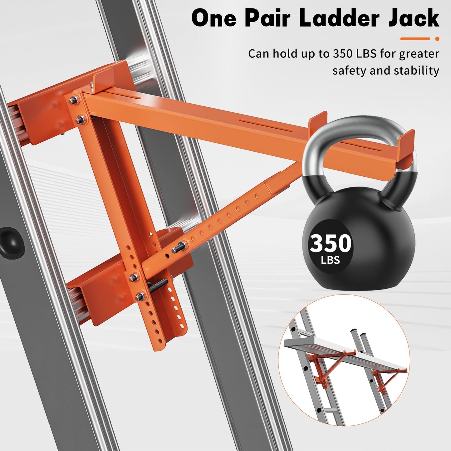 Kweetle Ladder Jacks for Scaffolding Platform 2-Pack, Heavy-Duty Steel Ladder Jacks Scaffold Bracket, 350 lbs Capacity, Two-Rung Short Body Extension Ladder Jack for Roofing, Painting & Jobsite Use