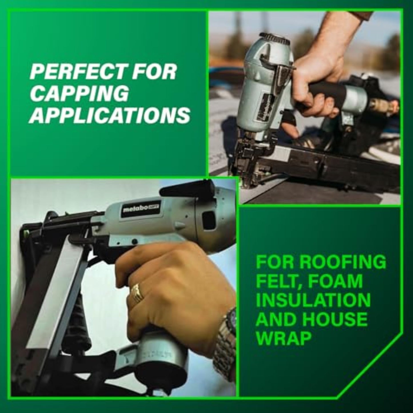 Metabo HPT Cap Stapler, Pro-Preferred Pneumatic Power Nailers, Crown Stapler for Roofing Felt, Foam Insulation & House Wrap, 18 Gauge, Up to 200 7/16" Crown Staples, Length 7/8" to 1-1/2", N3808AP