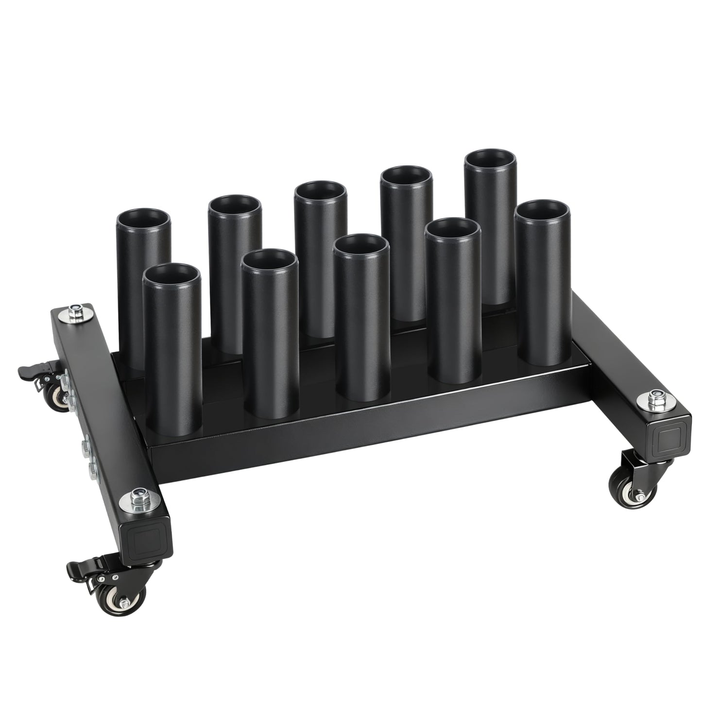 EVERYMATE Vertical Barbell Rack, Movable Barbell Stand holder- Heavy-Duty Steel Organizer Holds Up to 10 Olympic Barbells, Fits 2" Olympic Bars, with Scratch-Resistant Inserts, Space-Saving for Home/Garage/Commercial Gym（with silent wheels）