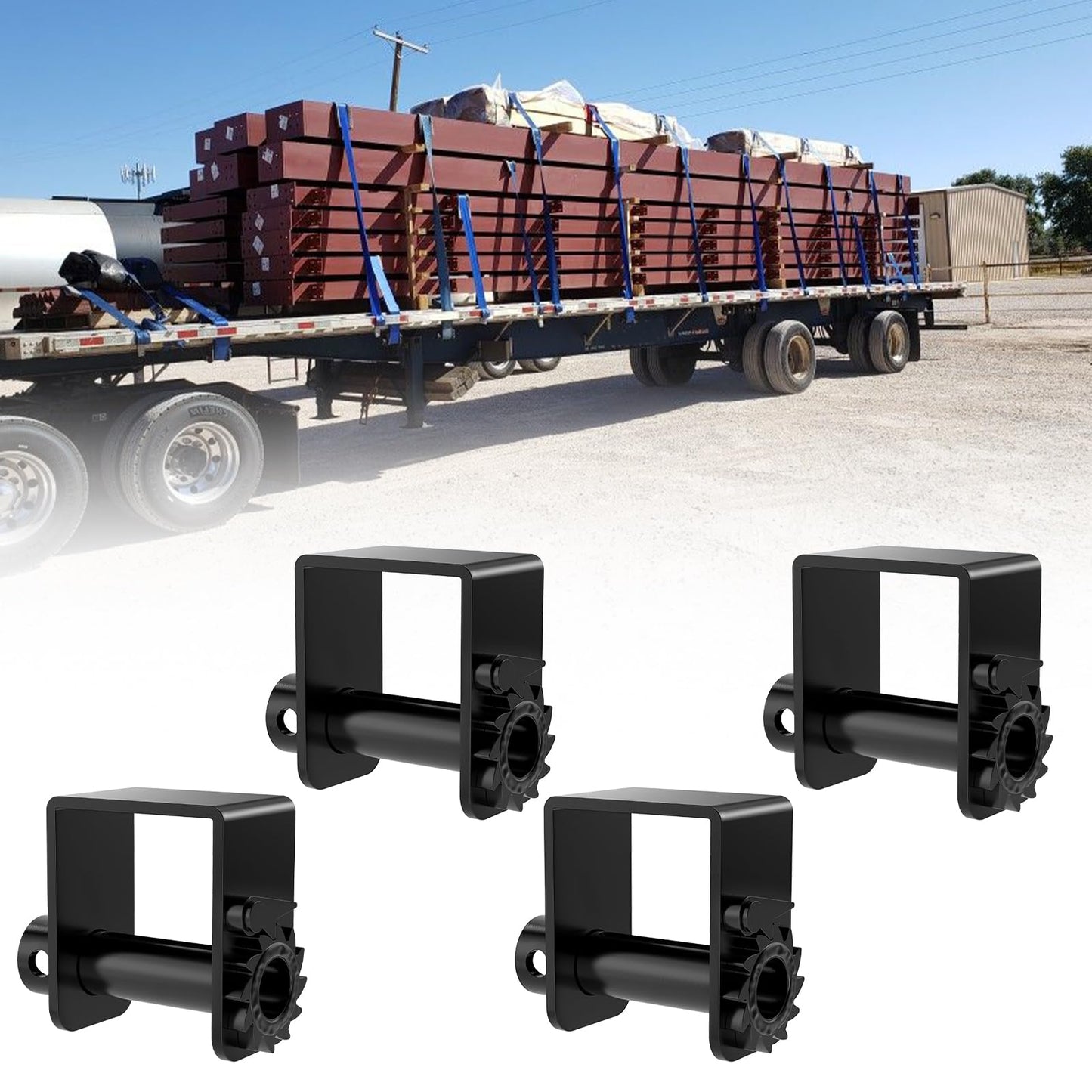 2026 Upgraded Sliding Winch for Utility Trailer,4 PCS Standard Sliding Tie Down Winch for Flatbed Semi Truck,for Use w/ 4 Inch Straps, Trailer Cargo Control,Black Powder Coated
