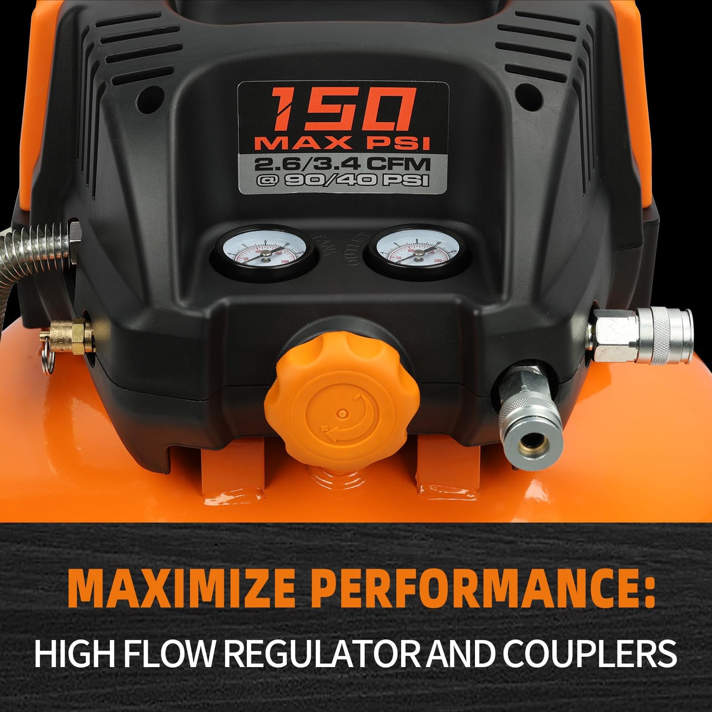 FORNAX Pancake Air Compressor with two couplers, 6 Gallon Portable Electric air compressor, 150 PSI, Oil -Free Air Compressor