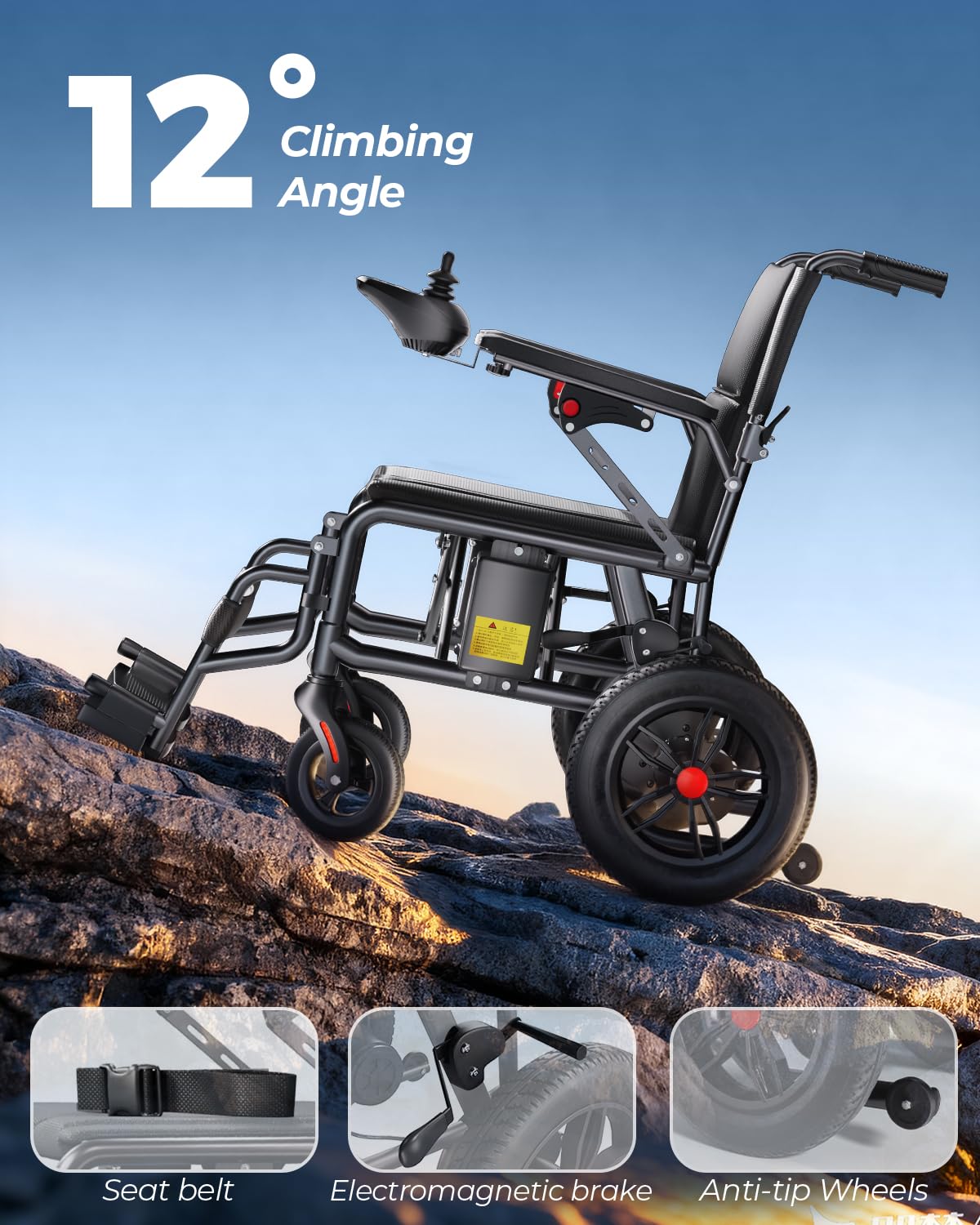 Serianie Electric Wheelchairs for Adults, Lightweight Electric Wheelchair, Foldable Travel Motorized Wheelchairs for Seniors, Folding Portable Mobility Scooter, Compact Fold Power Wheelchair