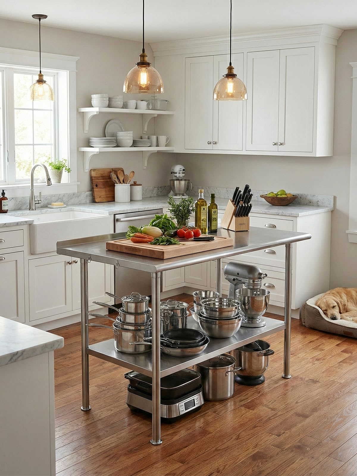 Atelicf All-Stainless Steel Prep Table, 24 X 48 Inch, with Rounded-Corner Backsplash and Adjustable Undershelf, Heavy-Duty for Outdoor Use,Restaurants,Hotels,Workshops,Kitchens,Gardens, and Garages