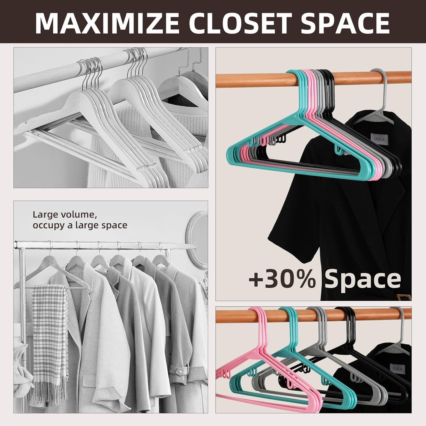 Plastic Hangers | Sturdy Space-Saving Design with Built-in Hooks - 20 Pack for Closet Organization