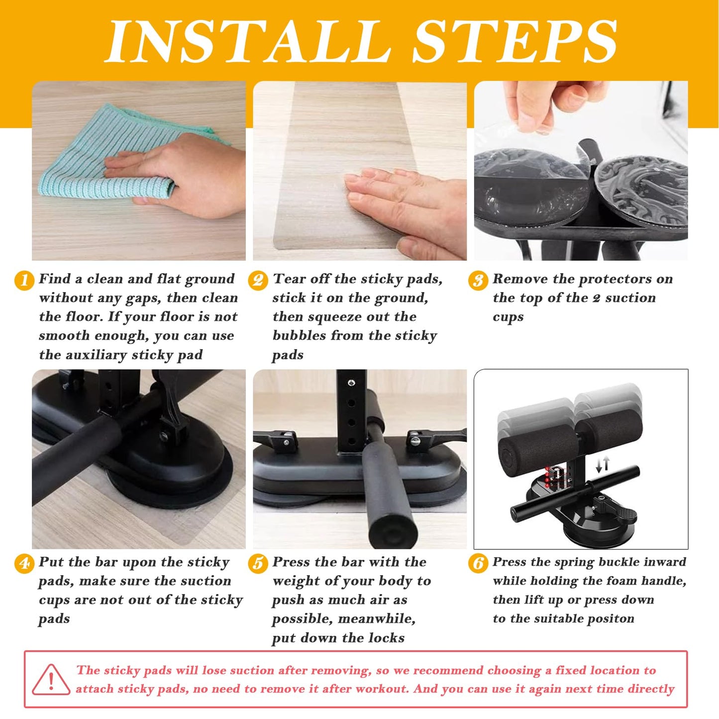 TARFEPA Sit Up Assistant Device Bar for Floor, Portable Sit Up Exercise Equipment with 2 Strong Suction Cups and Adjustable Foot Holder, Abs Master for Home Workout, Black