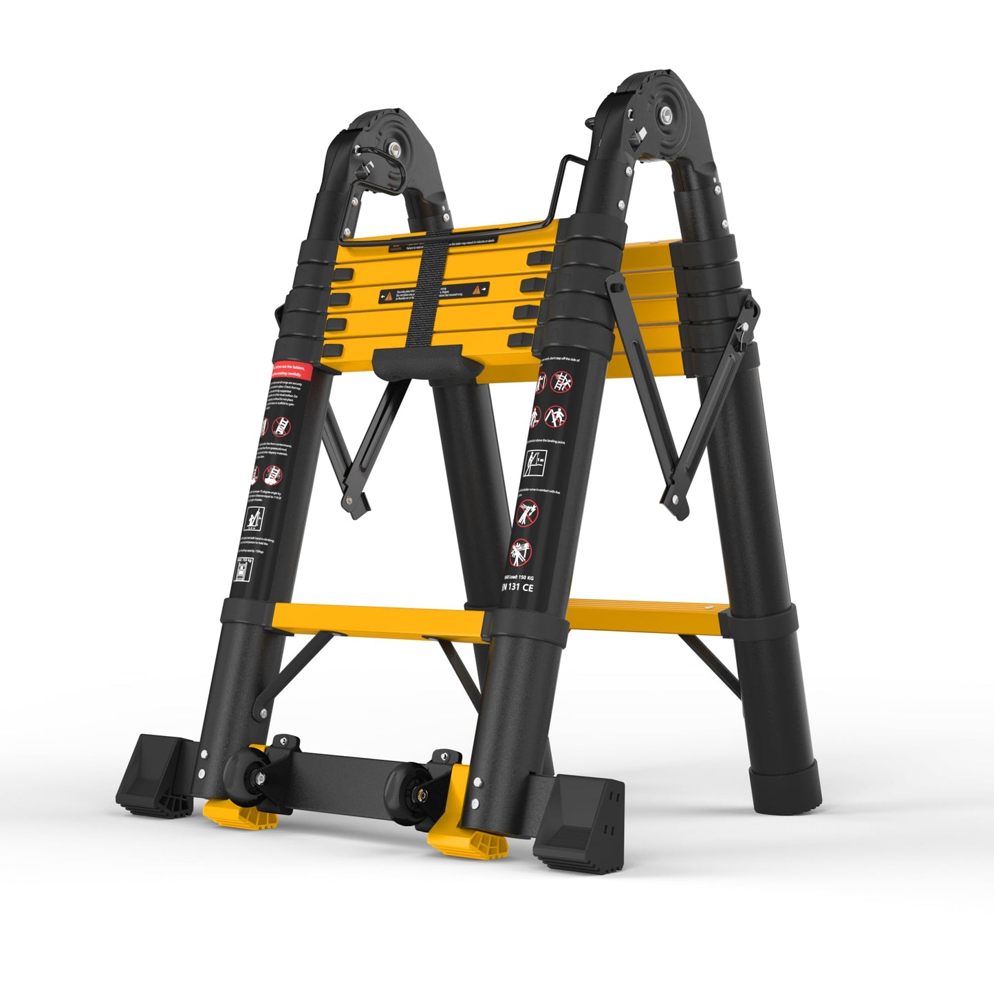 SINMEIRUN Telescoping Ladder, 12.5 FT, A Frame, Aluminum Extension Ladder, 330 lbs Capacity, Collapsible Multi-Purpose Ladder for Home, Roof and RV; Yellow