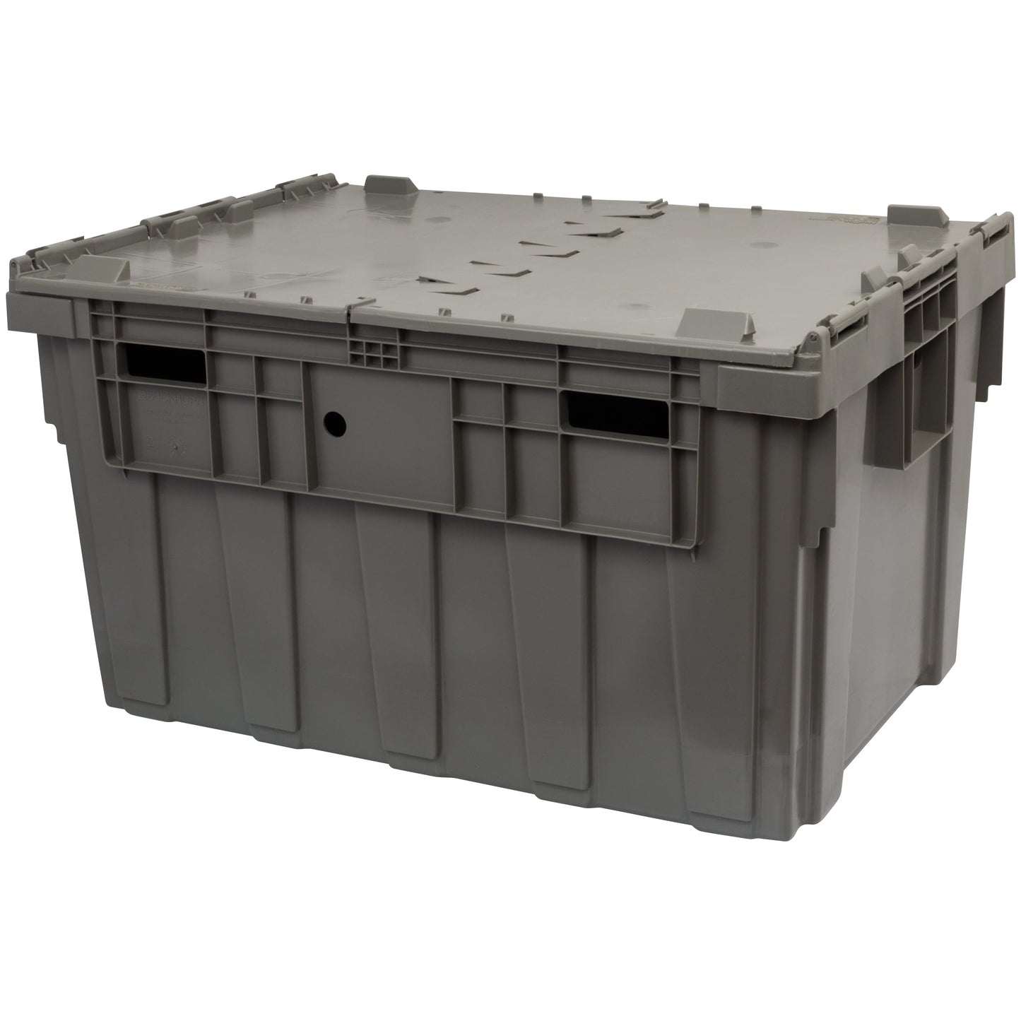 Buckhorn Industrial Lidded Plastic Storage Container, Nesting and Stackable Plastic Storage Box with Lid Attached, Organization Tote for Transport and Warehouse, 50 Gallon Capacity, 34"x24"x20", Gray