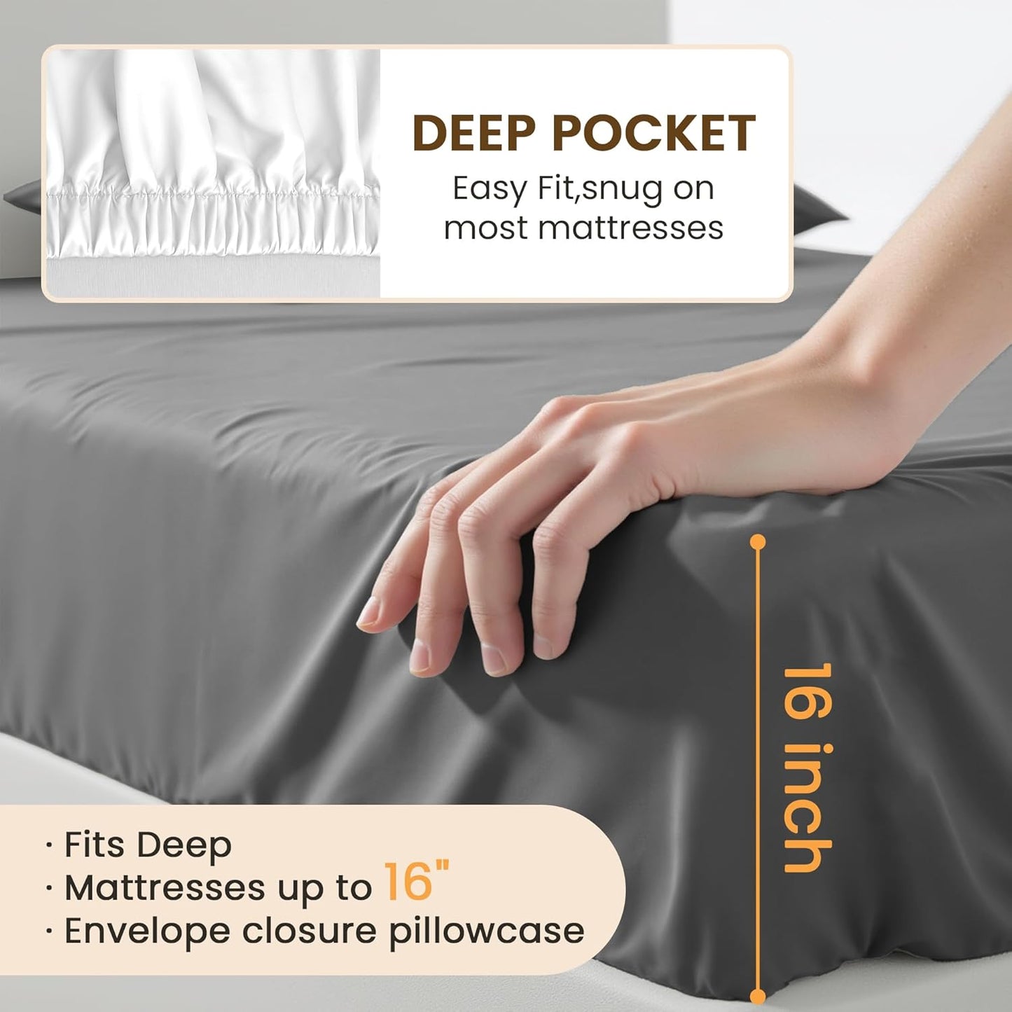 Regine Switzerland Queen Size 4-Piece Sheet Set - Comfy, Breathable, Cooling Bed Sheets - Dark Grey