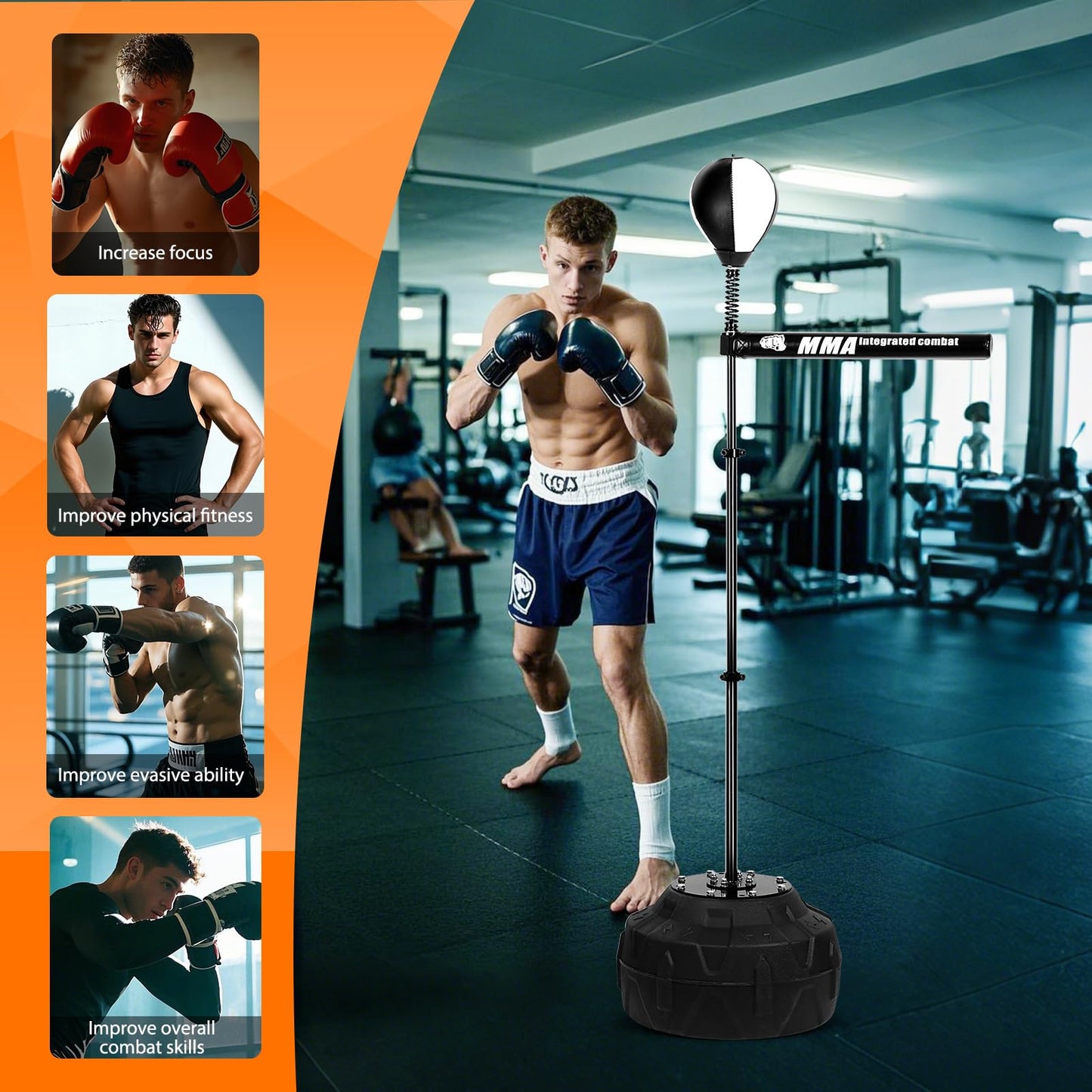 360° Spinning Speed Punching Bag - Adjustable Free-Standing Boxing Trainer for Home Gym, Adults, Boost Reflexes, Endurance & Coordination
