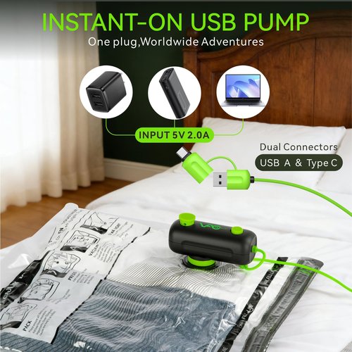 CrazyFeb Vacuum Bags for Travel - USB Electric Pump, 12 Pack Carry-on Size Vacuum Seal Bags for Clothing - Space Saver Vacuum Storage Bags for Luggage, Travel Essentials.