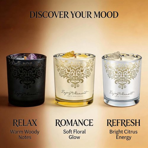 Luxury Soy Candle Gift Set - 3 Pack 7oz Crystal Glass Aromatherapy Candles | 120H Burn Time, Wick Trimmer & Snuffer Lid
