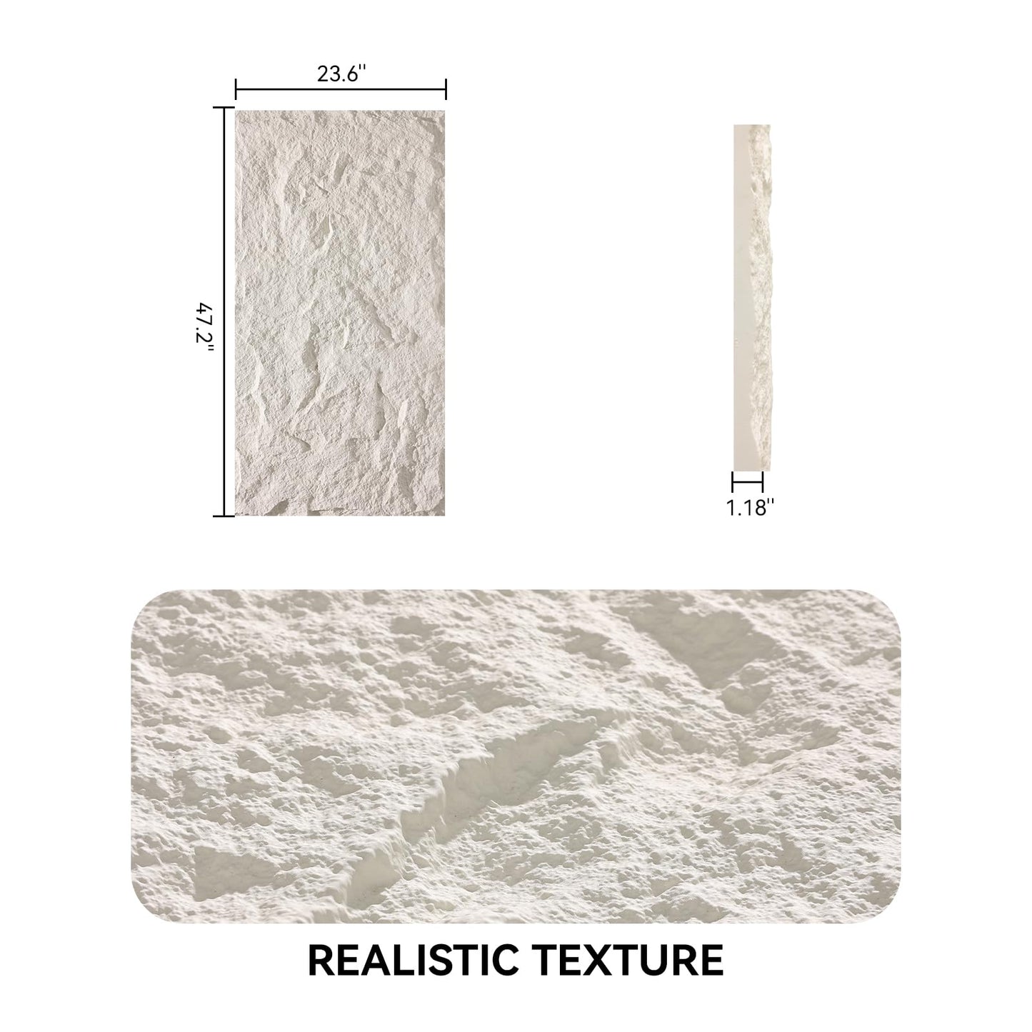 OUZUGIE 4 PCS Faux Stone Wall Panel 47.2’’ x 23.6’’ Interior Exterior Wall Decor 3D PU Panel with Lava Stone Design White