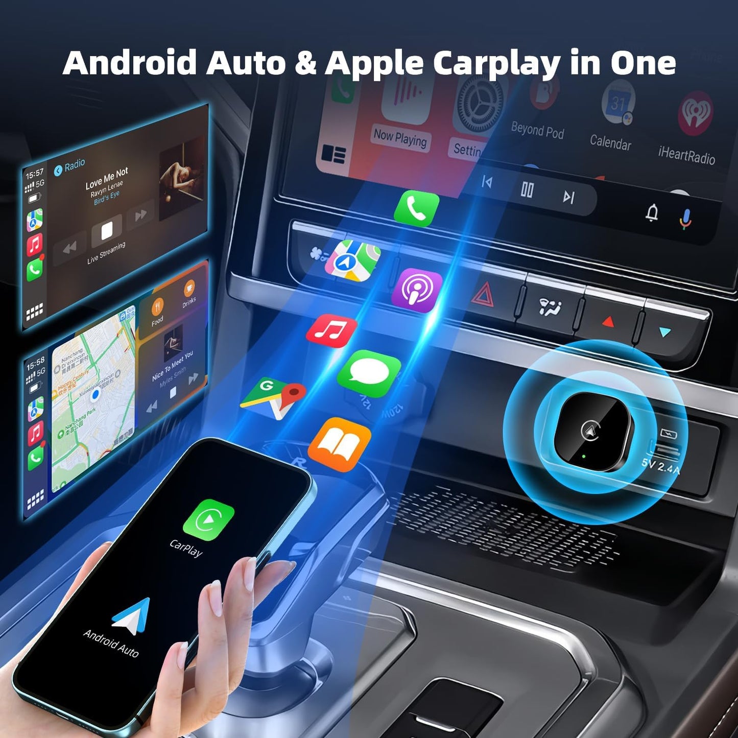 MYCIMRE 2026 2 1, 10+ 11+, New Wireless CarPlay Adapter for Apple iPhone Android Auto in Mini USB CarPlay Dongle Wired