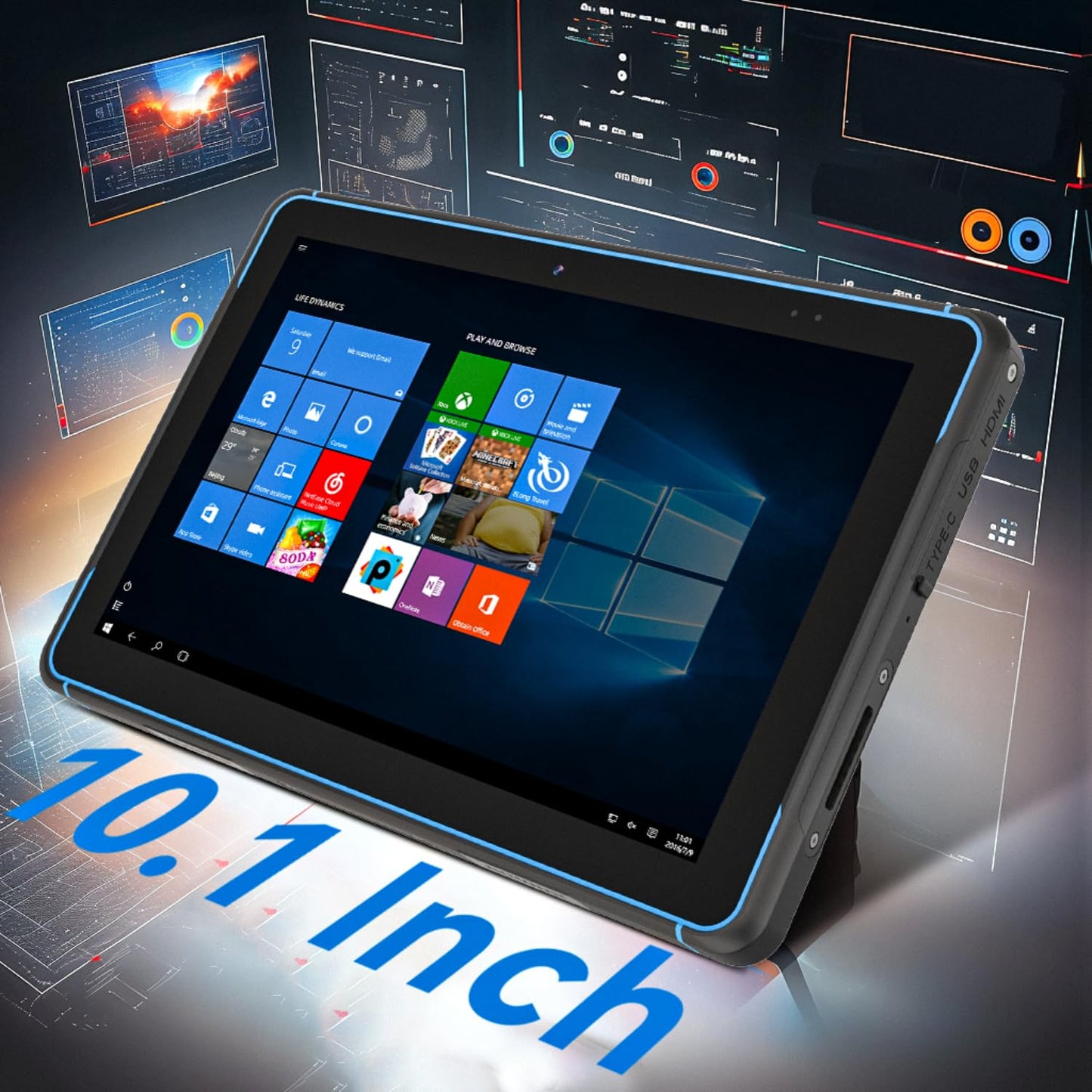 HUGEROCK 10.1 Inch Rugged Windows 11 Tablet, IP68 Waterproof Drop-Resistant Rugged Tablet PC Windows 11, 16GB+128GB, 10000mAh Battery, Built-in Barcode Scanner for Industrial, Field, Warehouse