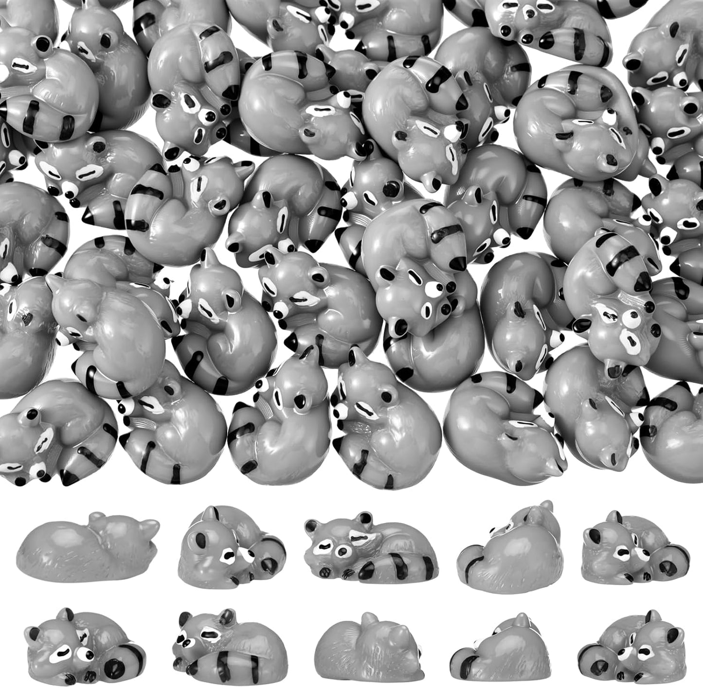 Seenelling Mini Raccoon Figurines - 50 Pcs Cute Resin Tiny Animal Decor for Home & Cabin