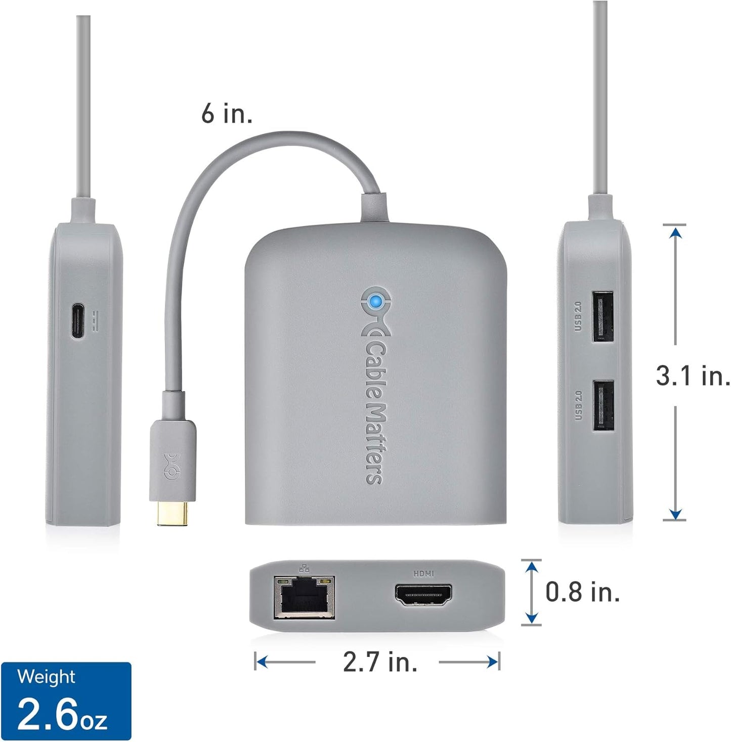 Cable Matters 4K 2X 2.0, 480Mbps 60W [Works with Chromebook Certified] USB C Hub Multiport Adapter with HDMI, USB