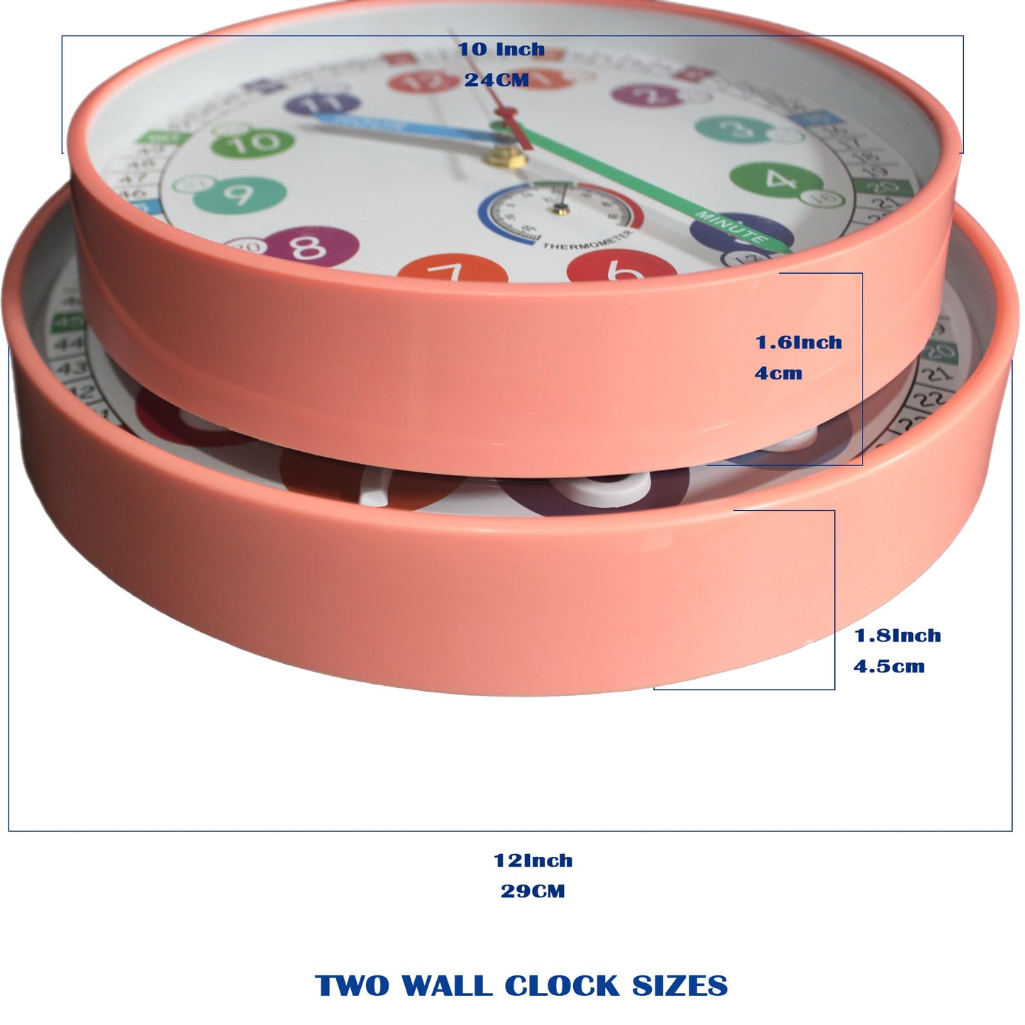 SYOYUEX Learning Time Clock for Kids, 12 Inch 3D Peach Pink Classic Silent Wall Clock, Bedroom, Kitchen, Classroom, Decor at School, Clear Digital Clock for Kids Room